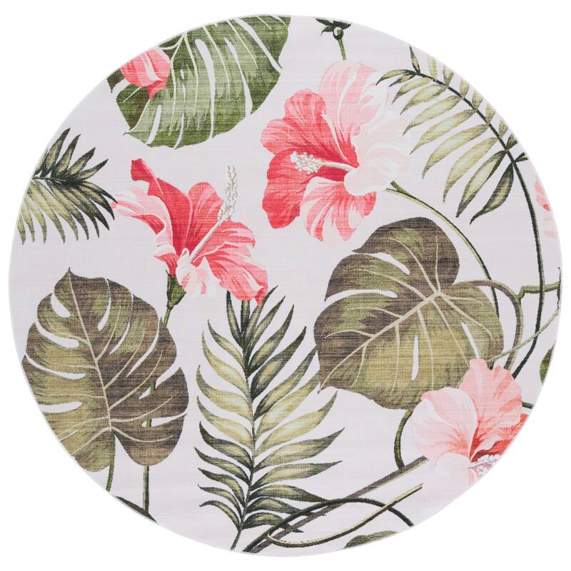 SAFAVIEH Malibu Wiebcke Machine Washable & Slip Resistant Rug - 6' Round - Ivory/Pink