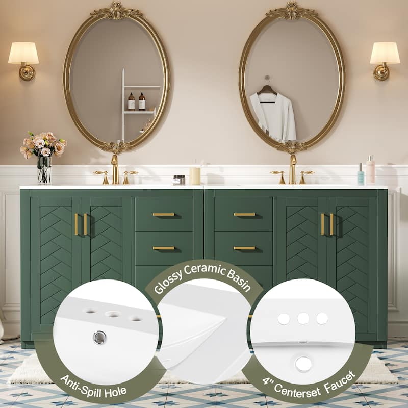 GDFStudio - Briarwick Modern Freestanding Double Bathroom Vanity Set with Ceramic Sinks, Drawers & Soft Closing Doors - 72'W