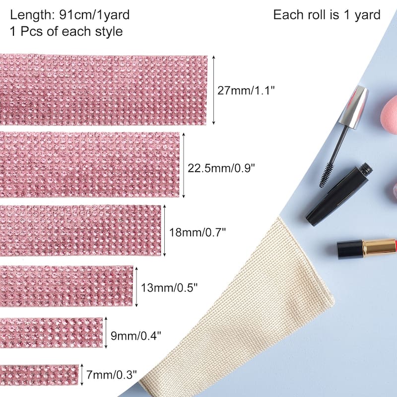 6 Rolls Self-Adhesive Rhinestone Ribbon for DIY Arts Craft - Light Pink