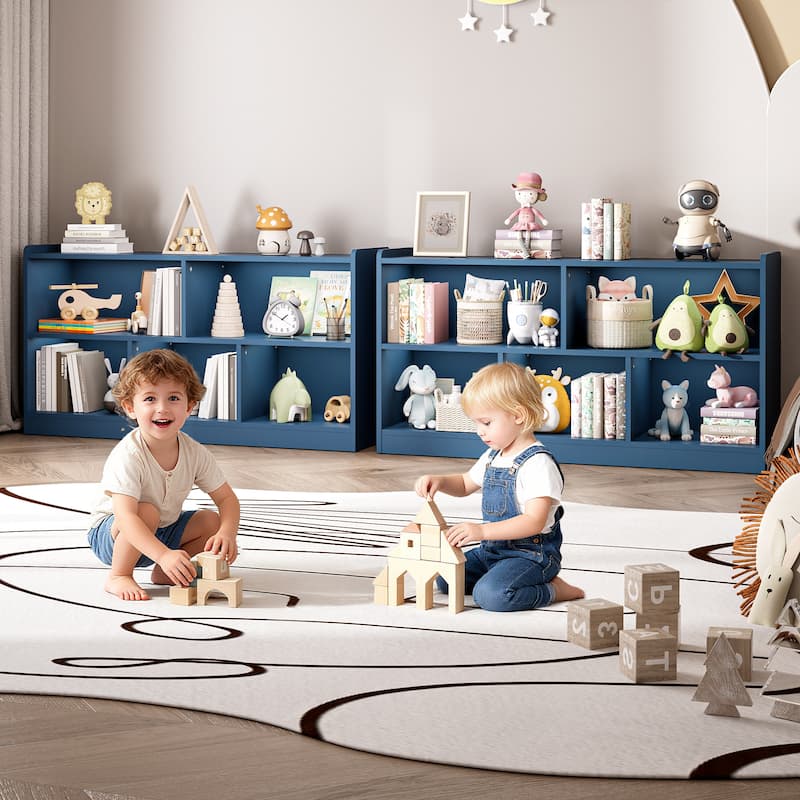 Wooden Storage Cabinet with 5 Sections, Montessori Kids Bookshelf and Toy Organizer for Nursery, Playroom & Classroom