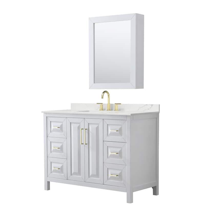 Wyndham Collection WCV252548S-QTZ-US3MED Daria 48" Free Standing - White / Giotto Quartz Top / Brushed Gold Hardware