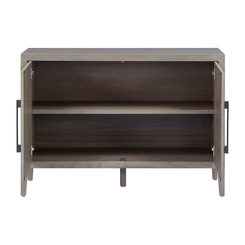 47.25"Sideboard with Pine Veneer and 2 Doors, Retro Buffet with Adjustable Feet, Wooden Storage Cabinet with Metal Handles