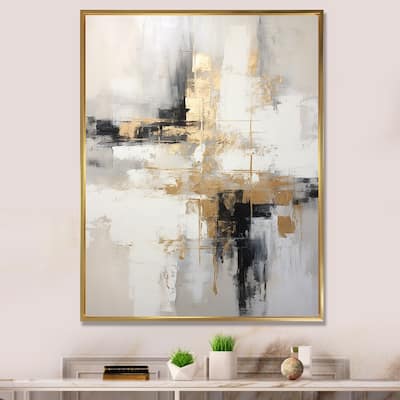 Designart "Essential Bliss Minimalism Abstract Gold Painting" Abstract Painting Framed Wall Art Living Room
