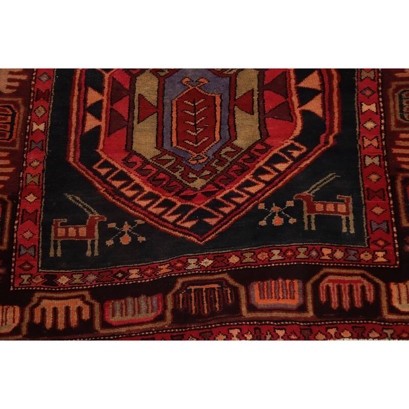 Hand Knotted Oriental 100% Wool Carpet Traditional Tribal Black Ardebil Runner Rug - 9' 7'' X 3' 5''
