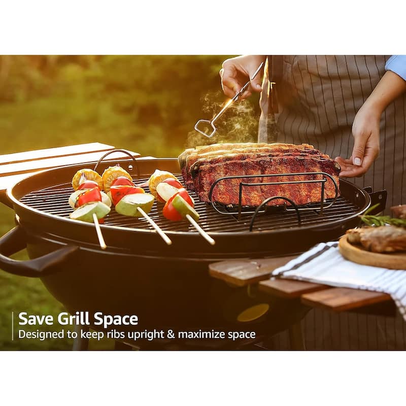 Sorbus 4-in-1 BBQ Grilling Basket - 11.25" x 9.75" Basket, Rib Rack - Holds 4 Racks of Ribs