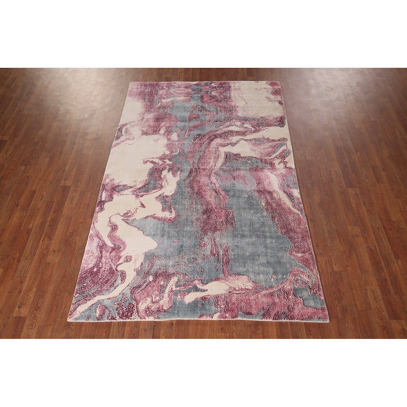 Contemporary Abstract Indian Area Rug Handmade Wool Carpet - 5'1"x 8'0"
