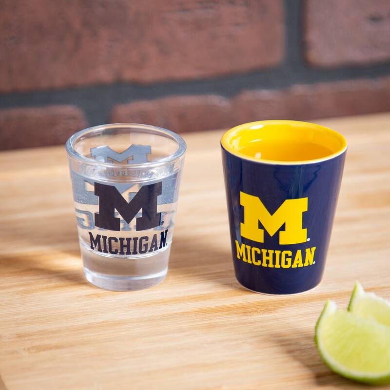 4-Piece Ceramic and Glass 2 oz. Shot Glass Set, University Of Michigan
