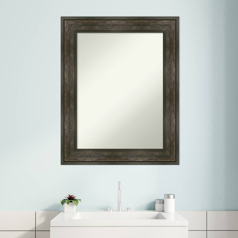 Non-Beveled Bathroom Wall Mirror - Rail Rustic Char Frame