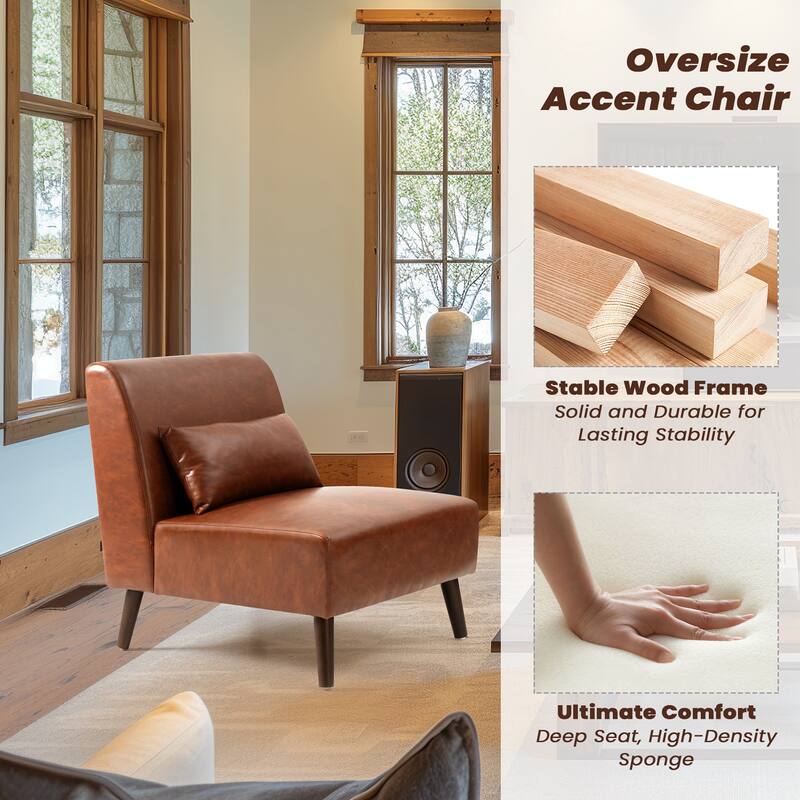 VredHom PU Leather Wood Living Room Accent Chair with Removable Pillow