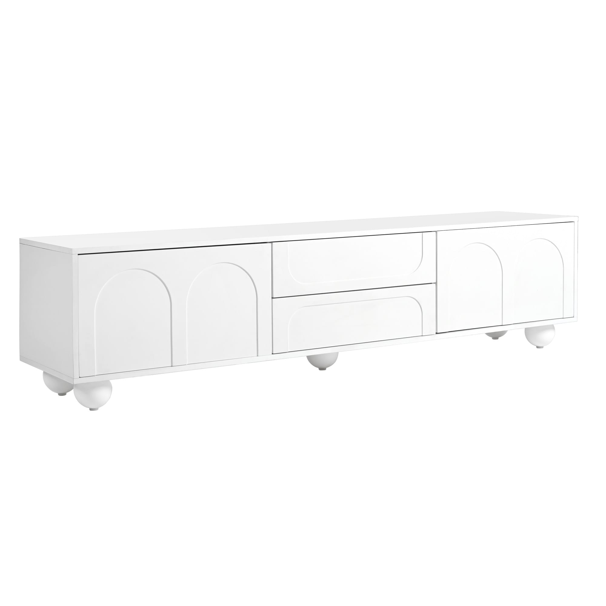 Cream Style TV Stand with Arched Doors and 2 Drawers, for TVs Up to 75" - 69.6" W × 15.7" D × 17.7" H