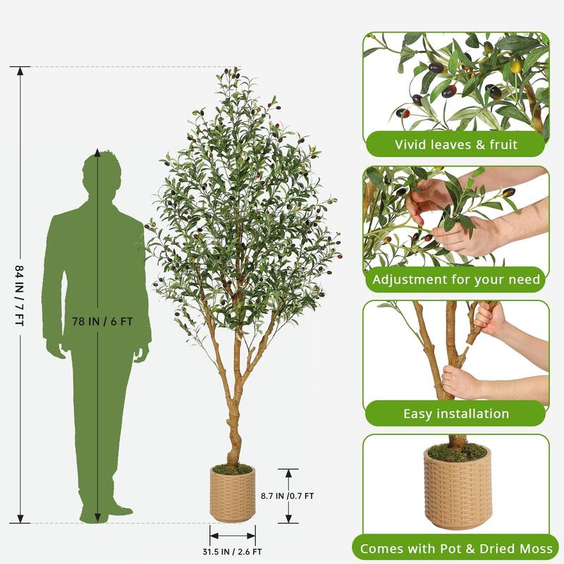 7ft Faux Olive Tree, Tall Olive Tree Plants, Fake Potted Olive Silk Tree