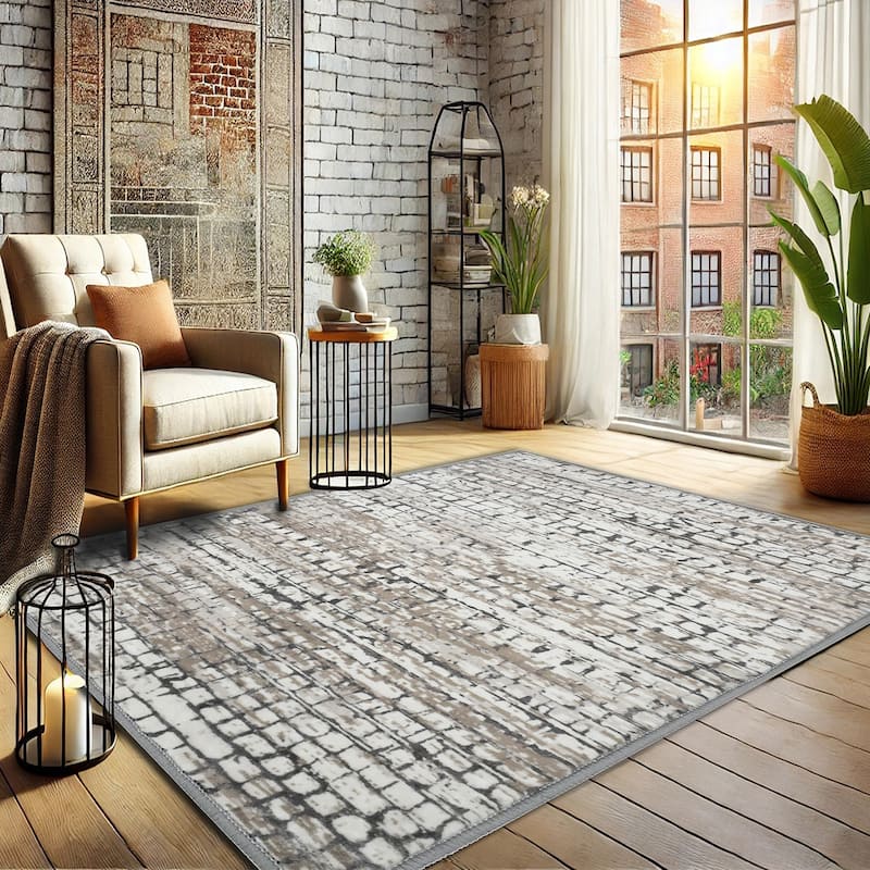 Bibb Home Washable Flannel Printed Area Rug with Latex Back