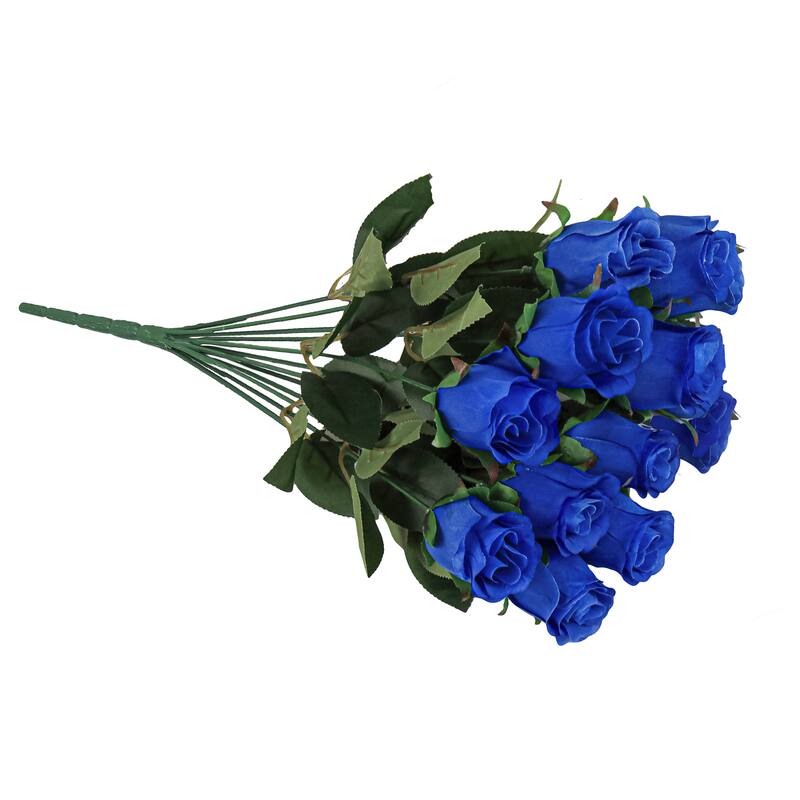 Set of 2 Royal Blue Artificial Rose Bud Flower Stem Bush Bouquet 19.5in - 19.5" L x 12" W x 12" DP