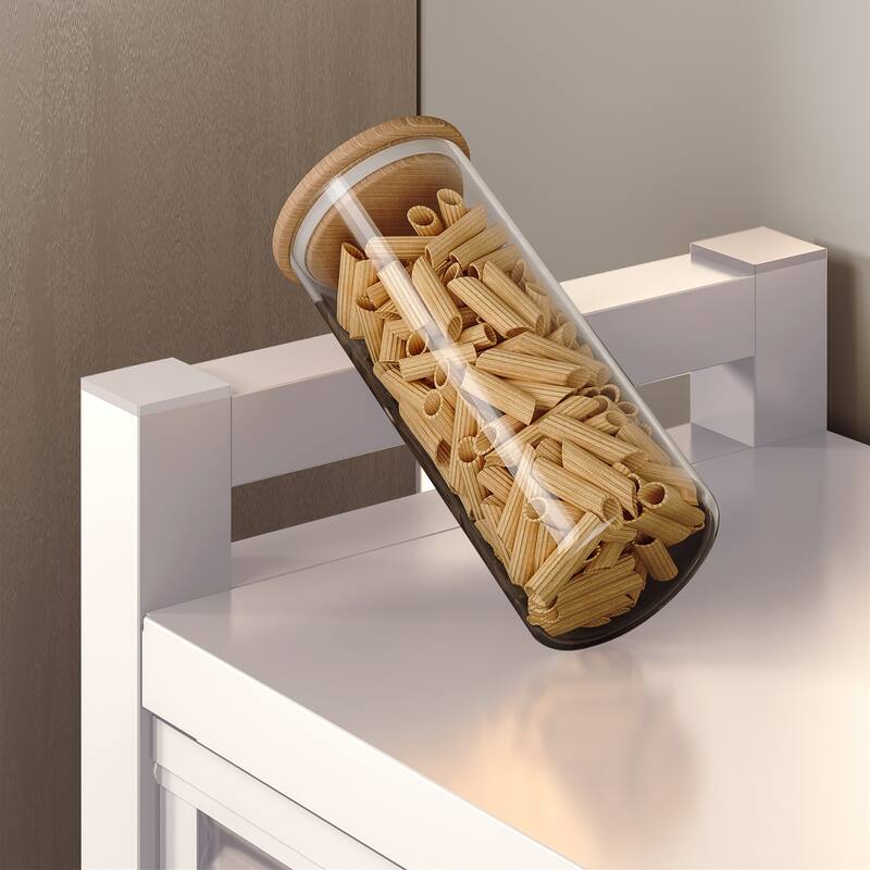 Kitchen Storage Cabinets with wheels - Bakers Rack Countertop, Microwave Oven Shelf Cabinet, Storage Organizer