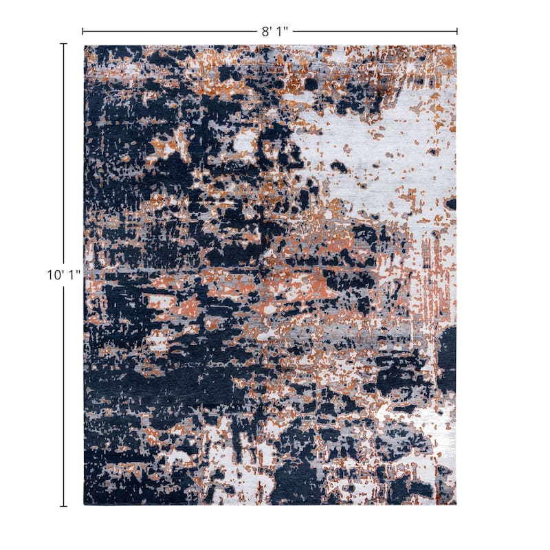 Modern One-of-a-Kind Hand-Knotted Area Rug, Blue - 8' 1" x 10' 1"