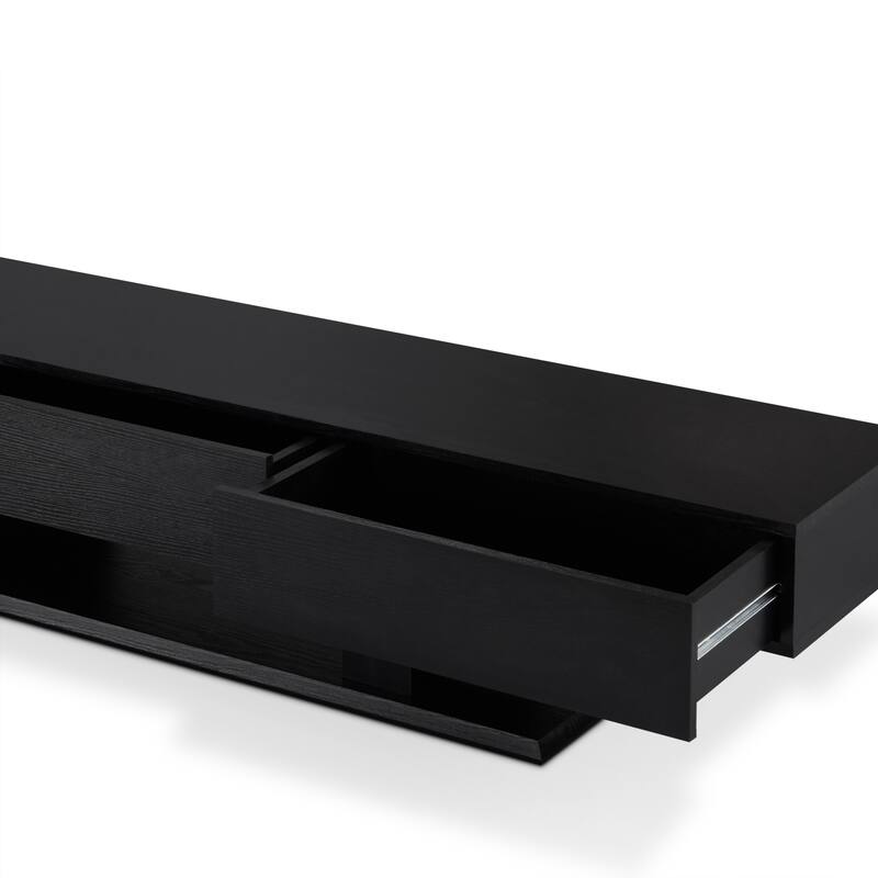 Elegant 70 TV Stand with 3 Drawers and Open Shelf, Black Veneer Finish, Fits 50 TVs