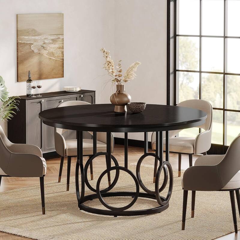 47 Inches Round Dining Table with Sturdy Metal Base for 4-6 People