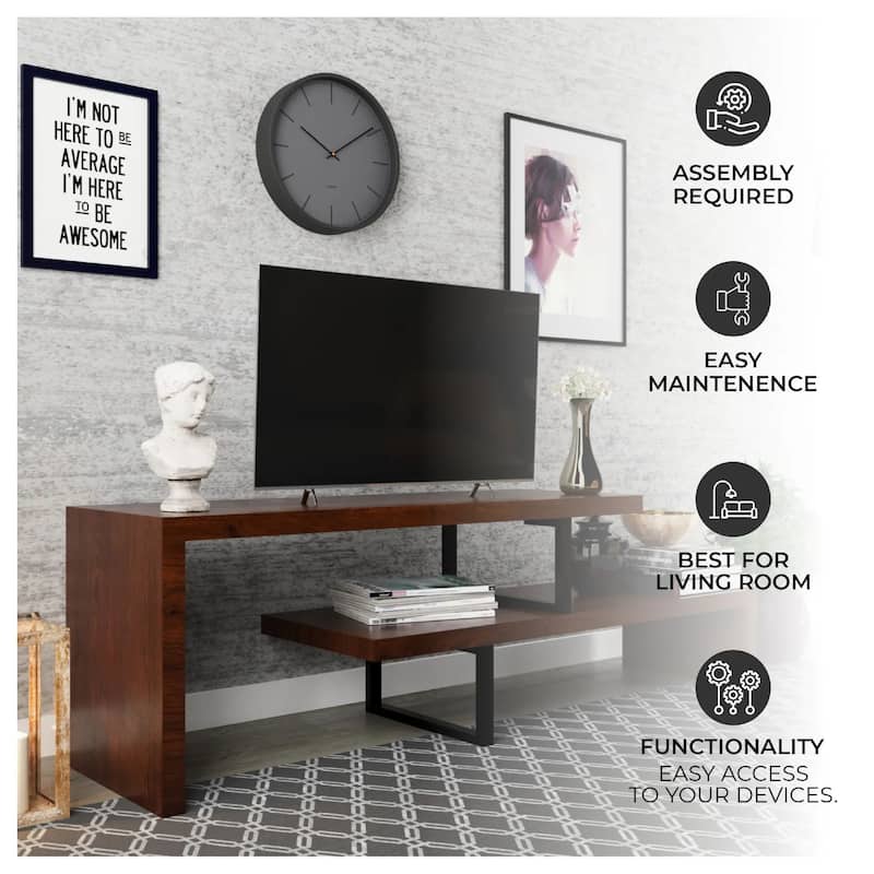 Orford Minimalist Modern MDF Wooden Shelves TV Console Entertainment Stand with Iron Legs Low Maintenance