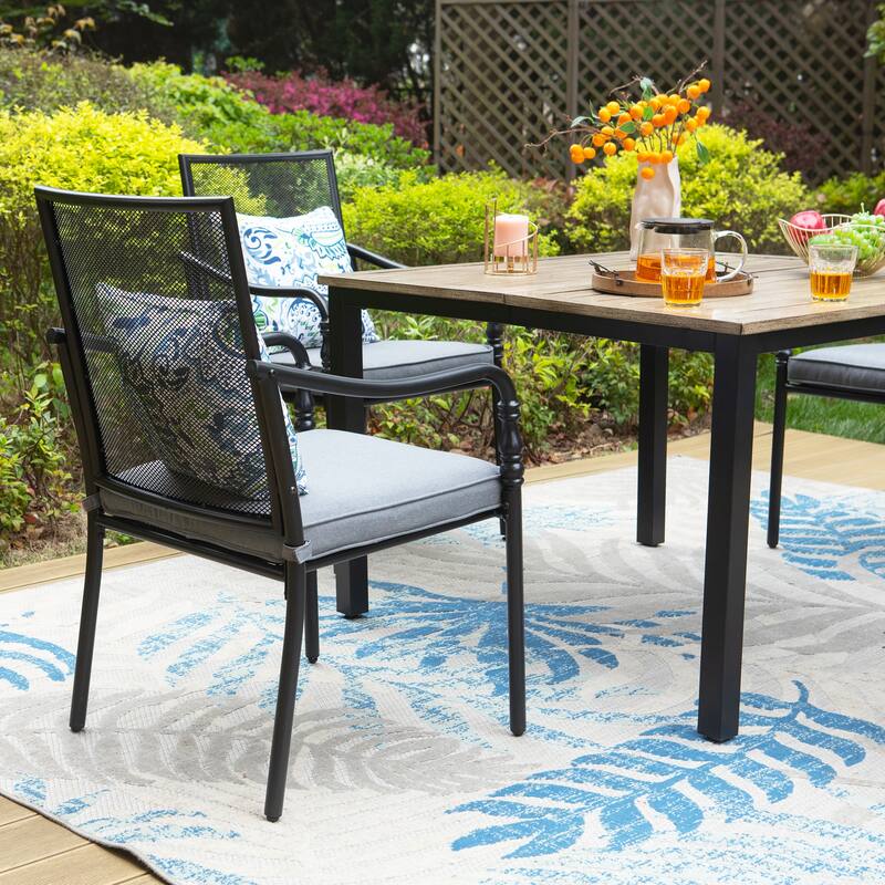 MAISON ARTS 5-Piece Patio Dining Set, Square Brown Metal Dining Table and 4 Gourd Head Shape Armrest Chairs