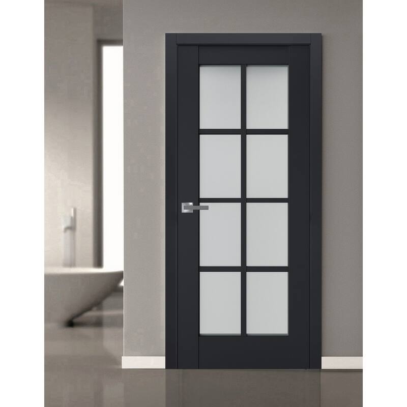 SartoDoors Veregio 7412 | Interior French Doors French Door | Solid Wood w/ Glass | Slab Only | 18x80, Antracite