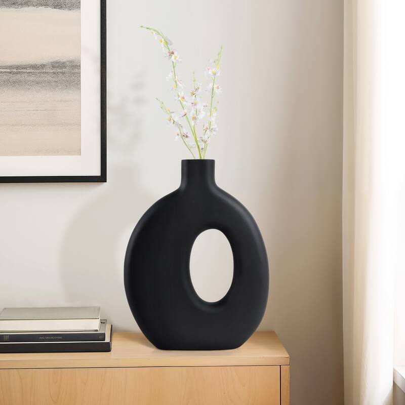 Mango Wood Modern Vase with Round Cutout Silhouette Minimalist Design