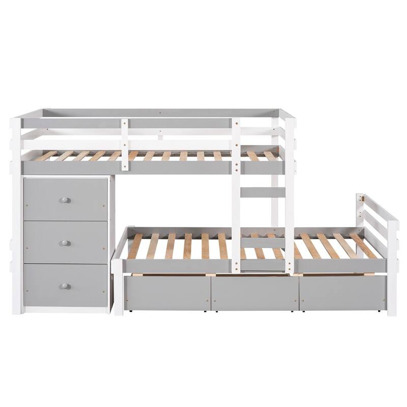 Merax Twin over Twin Loft Bunk Bed with Drawers and Ladder, Natural