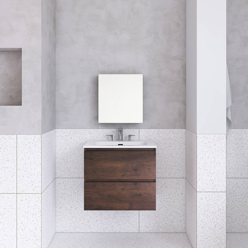 Floating Integrated Bathroom Vanity with Ceramic Sink, Three Faucet Holes