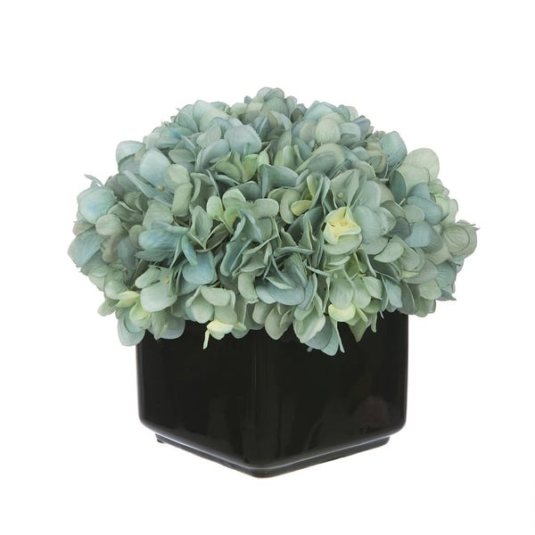 slide 2 of 33, Faux Hydrangea in Small Black Cube Ceramic Vase Teal