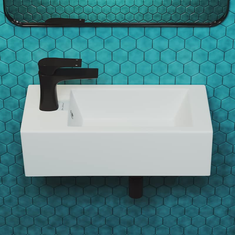Voltaire Rectangular Ceramic Wall Hung Sink With Left Side Faucet Mount