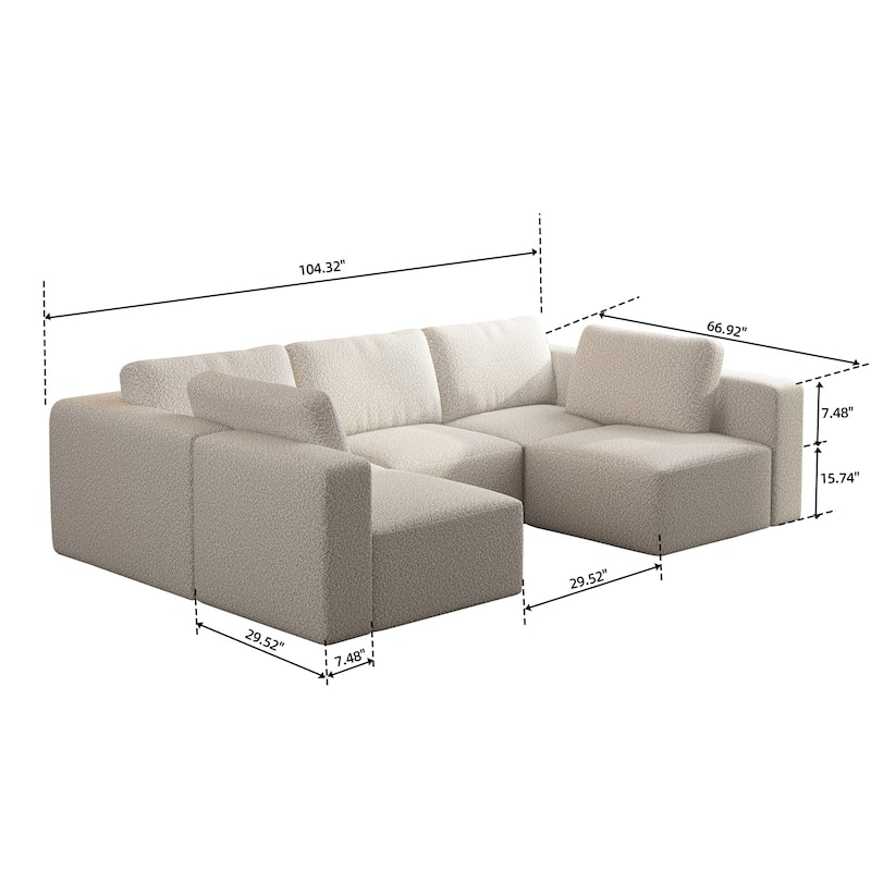 104.32" Yarn Fleece Modular Sectional Sofa Set with Chaise & Ottoman, U-Shaped 5-Seater Sleeper