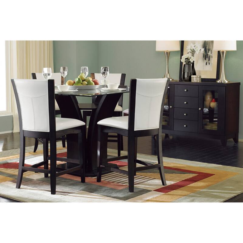 Modern Contemporary Counter Height Chairs Set of 2 White Faux Leather Upholstered Espresso Finish Hardwood Solid