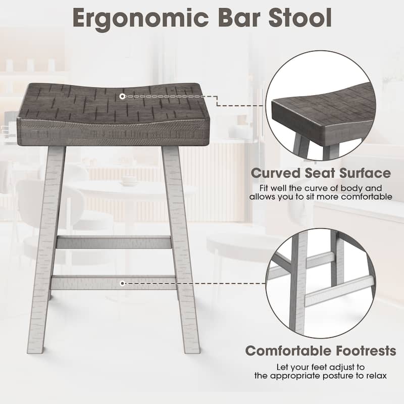 24" Farmhouse Gray Solid Wood Backless Set of 2 Saddle Stool
