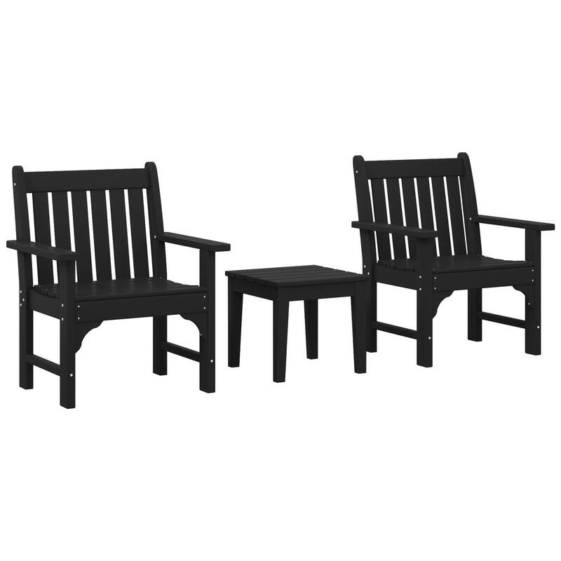 Laguna Outdoor Patio 3-Piece Garden Arm Chair Conversation Set With Side Table - Black
