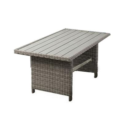 59 Inch Outdoor Aluminum Dining Table, Gray Faux Wicker Slatted Surface