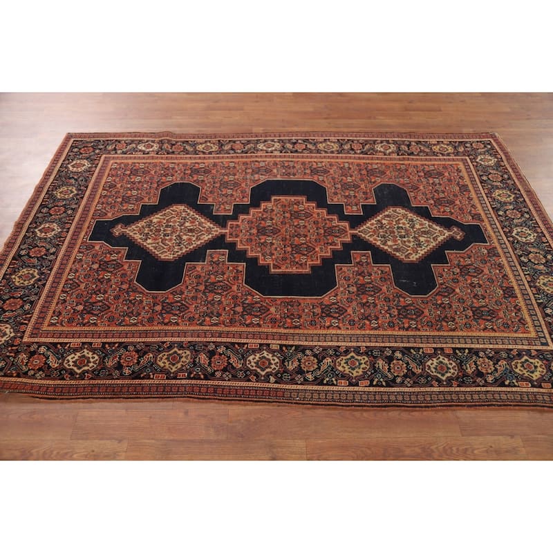 Pre-1900 Antique Senneh Vegetable Dye Persian Wool Carpet - 4'7" x 6'8"