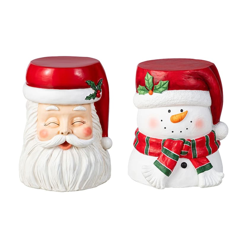 Glitzhome Christmas MGO Santa Snowman Home Stools or Accent Side Table - 14.25"H Snowman & 16.5"H Santa
