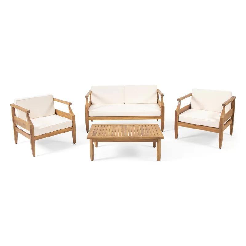 Roomfitters 4-Piece Outdoor Sofa Set with Loveseat, Coffee Table, Two Chairs, Patio Furniture Set, Beige Cushions