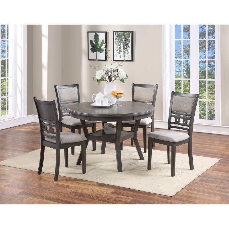 5 Piece Round Dining Table Set, Kitchen Dining Room Furniture Set with Dining Table and 4 Upholstered Side Chairs - Gray
