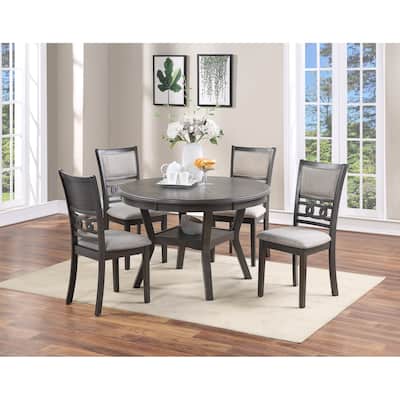 5 Piece Round Dining Table Set, Kitchen Dining Room Furniture Set with Dining Table and 4 Upholstered Side Chairs