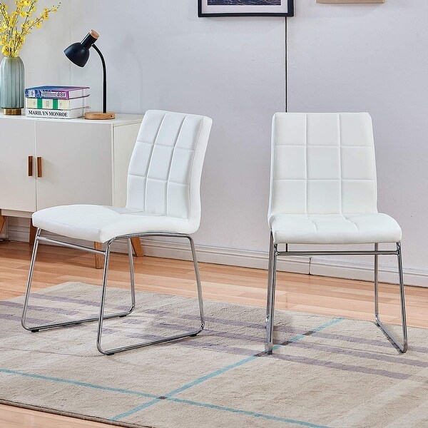 High Back Padded Kitchen Chairs with Chrome Metal Legs for Dining Room Living Room Office and Lounge Volitation Modern Faux Leather Dining Chairs Set of 6
