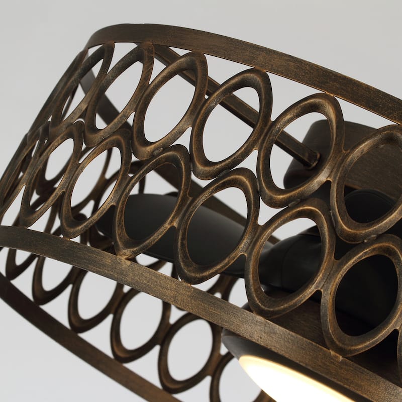 21" Antique Bronze Fandelier Caged Flush Mount Ceiling Fan with Remote - 21 in. D X 21 in. W X 8.1 in. H