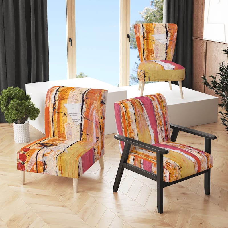 Designart "Orange Glam Natural Wood" Upholstered Traditional Accent Chair - Arm Chair