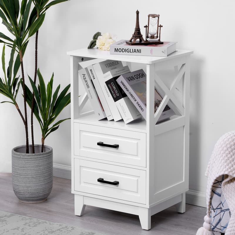 Royalcraft's 2-Drawer White Wooden Nightstands Storage Cabinet