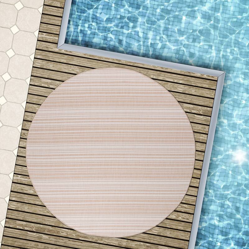 Beverly Rug Beige Striped Indoor Outdoor Rug, Outside Carpet for Patio, Deck, Porch