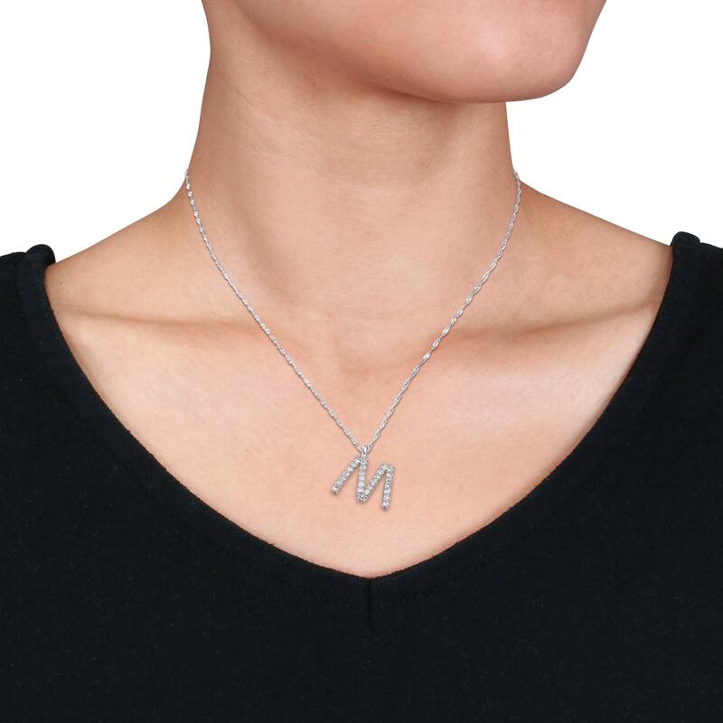 Miadora 1ct TDW Diamond 'M' Initial Necklace in 10k White Gold