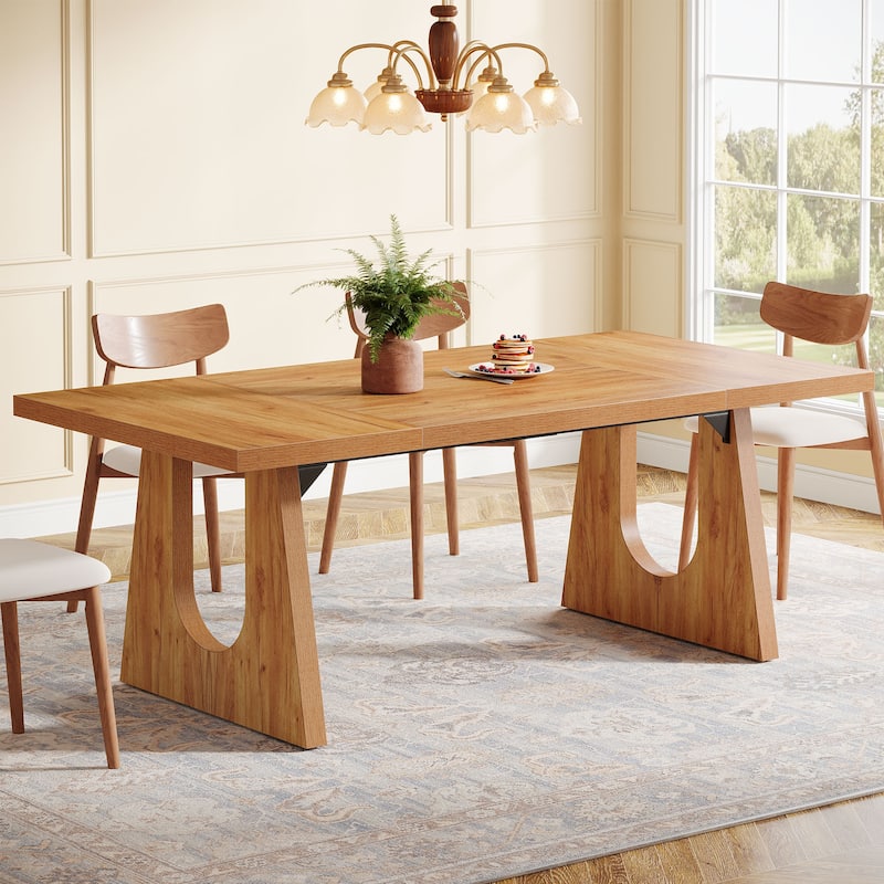 Oak Large Dining Table Wood Rectangular Kitchen Table for Dining Room - Brown