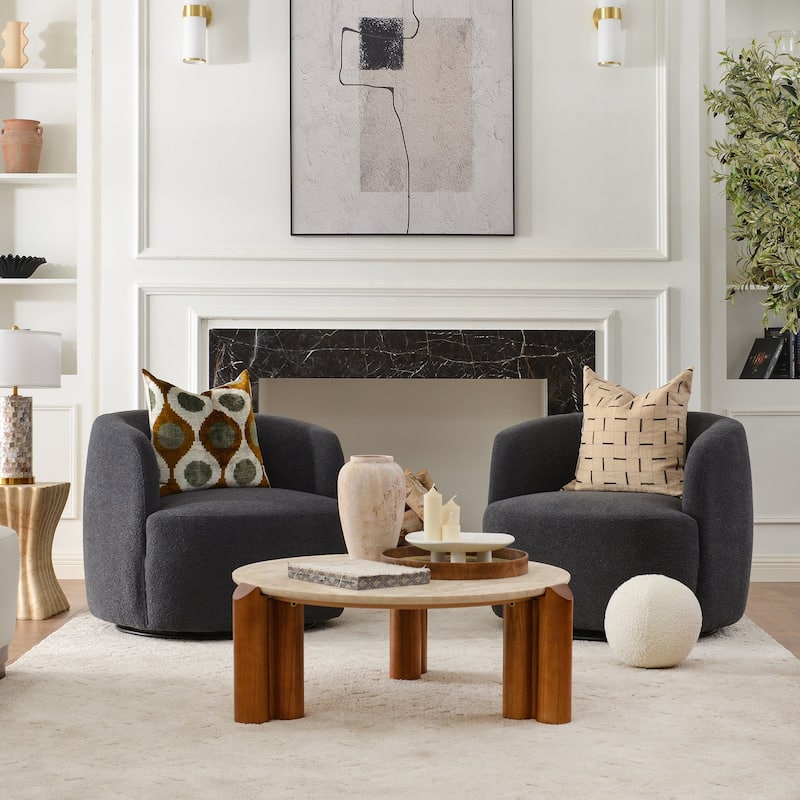 KINWELL 34" Wide Boucle Upholstered Sherpa Swivel Armchair (Set of 2)