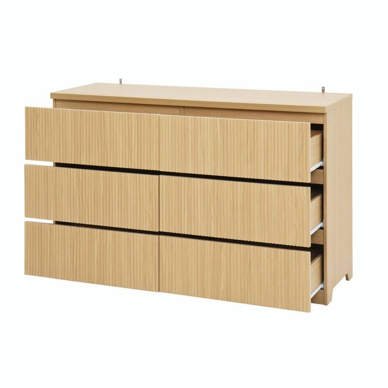 6-Drawer Wooden Storage Cabinet & Dresser, Clothes Organizer with Wavy Drawer Panels
