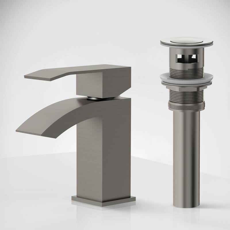 Single Handle Single Hole Waterfall Bathroom Faucet with Pop‑Up Drain - Brushed Nickel