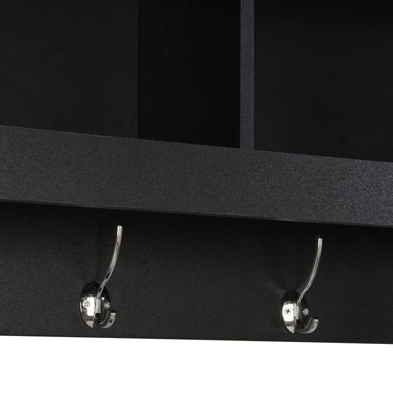 Shoe Storage Rack for Front Door Entrance, Wood Bench Wall Mounted Coat Rack with Shelves, 4 Hooks Hall Tree Shoe Bench